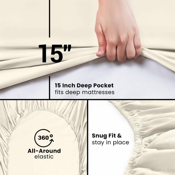 Utopia Bedding Queen Spannbettlaken, Unterlaken, Tiefe Taschen, Weiche Mikrofaser, Schrumpf- und Lichtbeständig, Pflegeleicht, 1 Spannbettlaken (Elfenbein)