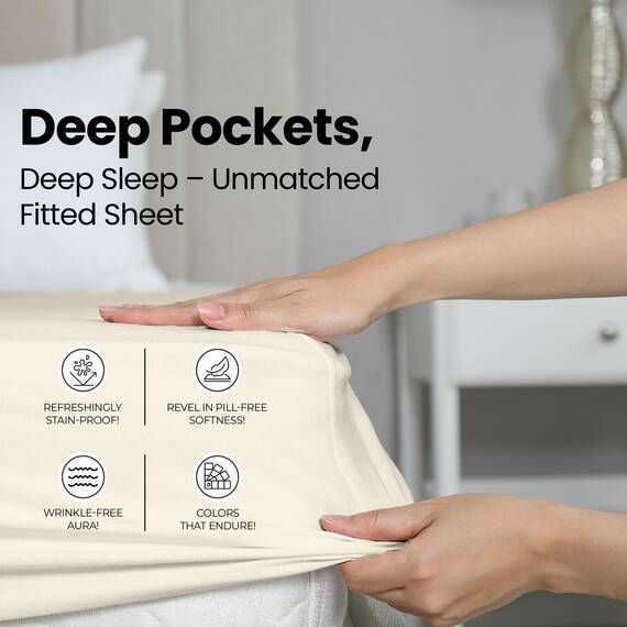 Utopia Bedding Queen Spannbettlaken, Unterlaken, Tiefe Taschen, Weiche Mikrofaser, Schrumpf- und Lichtbeständig, Pflegeleicht, 1 Spannbettlaken (Elfenbein)