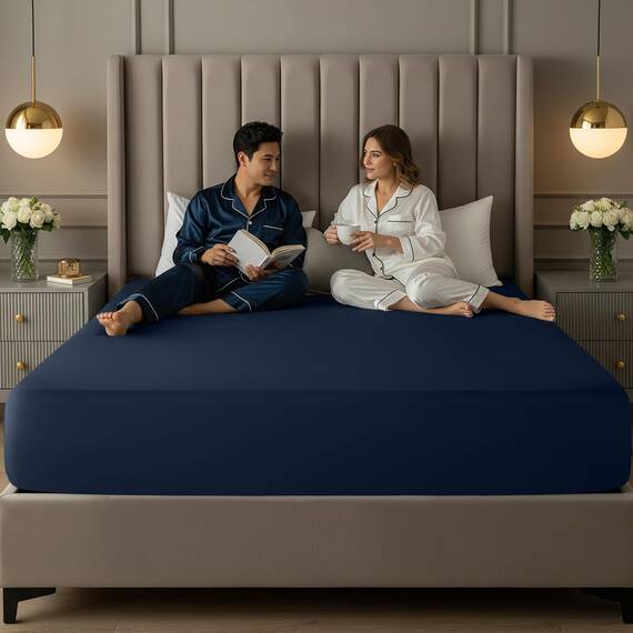 Utopia Bedding Spannbettlaken Queen – Extra Tiefe Tasche – 53 cm Tiefe – Weiche Mikrofaser – Schrumpf- und farbbeständig – Pflegeleicht – Nur 1 Spannbettlaken (Marineblau)
