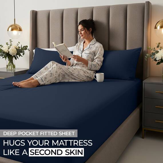 Utopia Bedding Spannbettlaken Queen – Extra Tiefe Tasche – 53 cm Tiefe – Weiche Mikrofaser – Schrumpf- und farbbeständig – Pflegeleicht – Nur 1 Spannbettlaken (Marineblau)