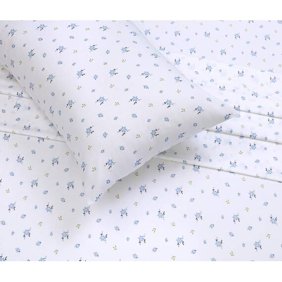 RUVANTI Bettlaken aus 100% Baumwolle für Doppelbetten – knusprige, kühlende Perkal-Bettlaken – atmungsaktiv und langlebig – 40,6 cm Tiefe Bettlaken für Doppelbetten – blaues Blumenmuster – 3-teilig