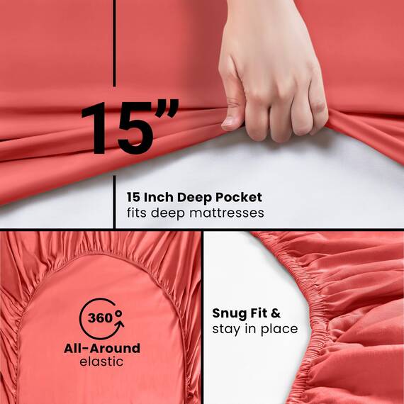 Utopia Bedding Queensize-Spannbettlaken, Tiefe Taschen, weiche Mikrofaser, schrumpft und lichtbeständig, pflegeleicht, nur 1 Spannbetttuch (Koralle)
