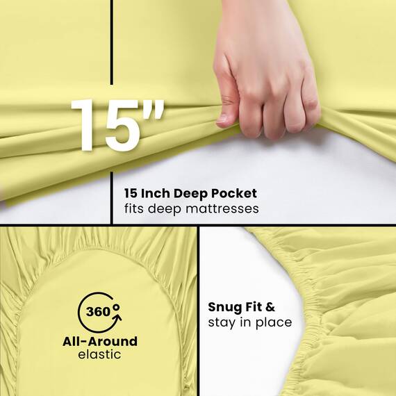 Utopia Bedding Queensize-Spannbetttuch – Spannbettlaken – Tiefe Tasche – weiche Mikrofaser – einlauf- und lichtbeständig, pflegeleicht, nur 1 Spannbetttuch (gelb)