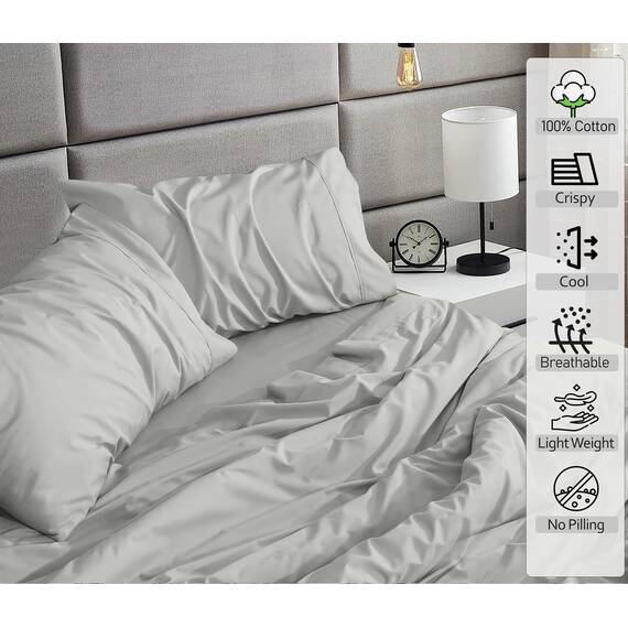 RUVANTI Bettlaken-Set aus 100 % Baumwolle, atmungsaktive Perkal-Webart, 35,6 cm tiefe Taschen, Hotelstandard, angenehm kühl, langlebig, einfarbig, California-King-Size, 4-teilig, Silber