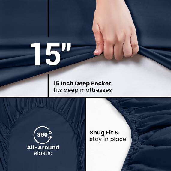 Utopia Bedding Spannbettlaken für King-Size-Betten, Tiefe Tasche, weiche Mikrofaser, schrumpf- und lichtbeständig, pflegeleicht, 1 Spannbetttuch (Marineblau)