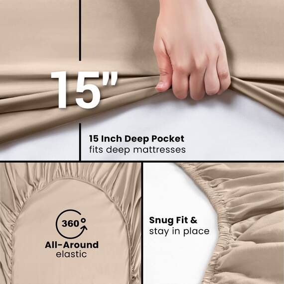 Utopia Bedding Spannbettlaken für Queen-Size, 2 Stück, weich gebürstete Mikrofaser, Tiefe Taschen, schrumpf- und lichtbeständig, pflegeleicht (Queen, Beige)