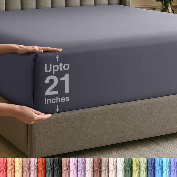Utopia Bedding Queensize-Spannbetttuch, extra Tiefe Tasche, 53,3 cm Tiefe Tasche, weiche Mikrofaser, schrumpft und lichtbeständig, pflegeleicht, nur 1 Spannbetttuch, Grau
