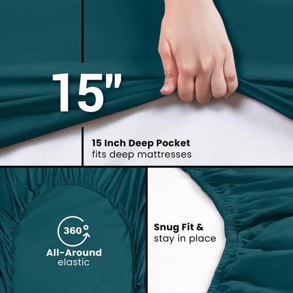 Utopia Bedding Queensize-Spannbettlaken, Tiefe Taschen, weiche Mikrofaser, schrumpft und lichtbeständig, pflegeleicht, nur 1 Spannbetttuch, Blaugrün