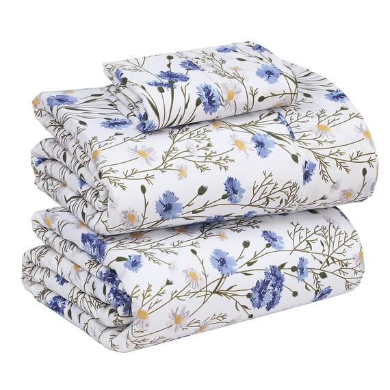 RUVANTI Bettlaken-Set aus 100 % Baumwolle, atmungsaktive Perkal-Webart, 40,6 cm tiefe Taschen, Hotelstandard, angenehm kühl, langlebig, Blumendesign, Einzelbett XL, 3-teilig, Süßbohne