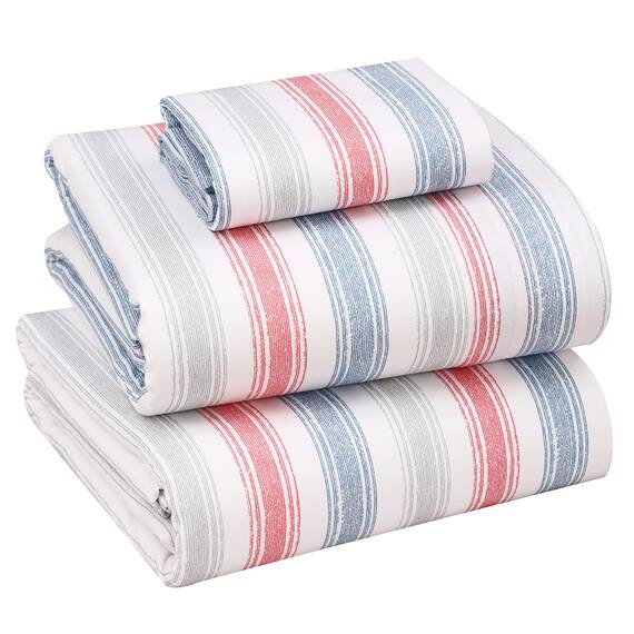 RUVANTI Bettlaken-Set aus 100% Baumwolle, atmungsaktive Perkal-Webart, 40,6 cm Tiefe Taschen, Hotelstandard, angenehm kühl, langlebig, gestreift, Einzelbett XL, 3-teilig, Zeiten