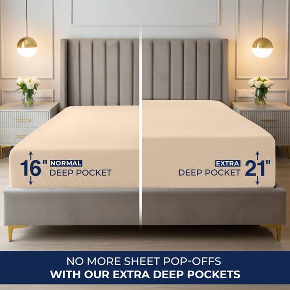 Utopia Bedding Spannbettlaken Queen – Extra Tiefe Tasche – 53 cm Tiefe – Weiche Mikrofaser – Schrumpf- und farbbeständig – Pflegeleicht – Nur 1 Spannbettlaken (Beige)