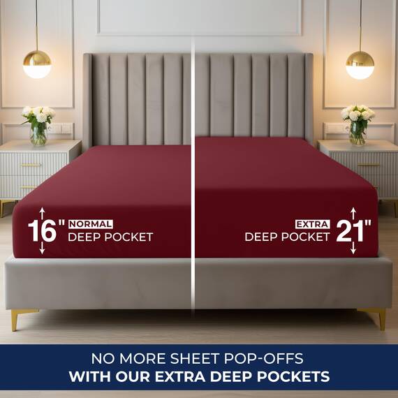 Utopia Bedding Kingsize-Spannbetttuch mit extra tiefen Taschen, passend für Matratzen bis zu 53,3 cm, schrumpf- und farbbeständig, pflegeleicht, nur 1 Spannbetttuch mit tiefen Taschen, Burgundrot