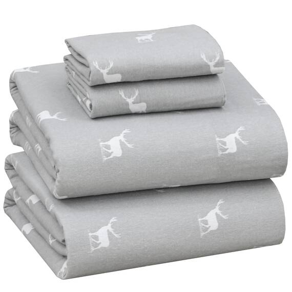 Ruvanti 100% Baumwolle, 4-teiliges Flanell-Bettlaken, Queen-Size, Tiefe Tasche, warm, super weich, atmungsaktiv, feuchtigkeitsableitend, Spannbetttuch, 2 Kissenbezüge – Braunes Hirsch
