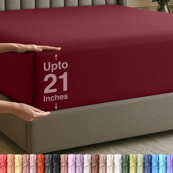 Utopia Bedding Kingsize-Spannbetttuch mit extra tiefen Taschen, passend für Matratzen bis zu 53,3 cm, schrumpf- und farbbeständig, pflegeleicht, nur 1 Spannbetttuch mit tiefen Taschen, Burgundrot