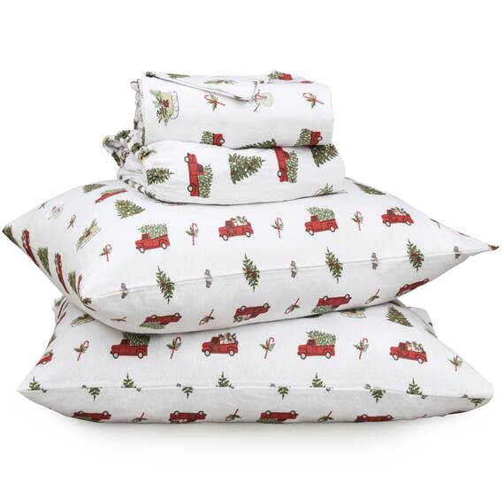 RUVANTI 100% Baumwolle, 4-teiliges Flanell-Bettlaken, Queen-Size, Tiefe Tasche, warm, super weich, atmungsaktiv, feuchtigkeitsableitend, Spannbetttuch, 2 Kissenbezüge – Jingle Bell