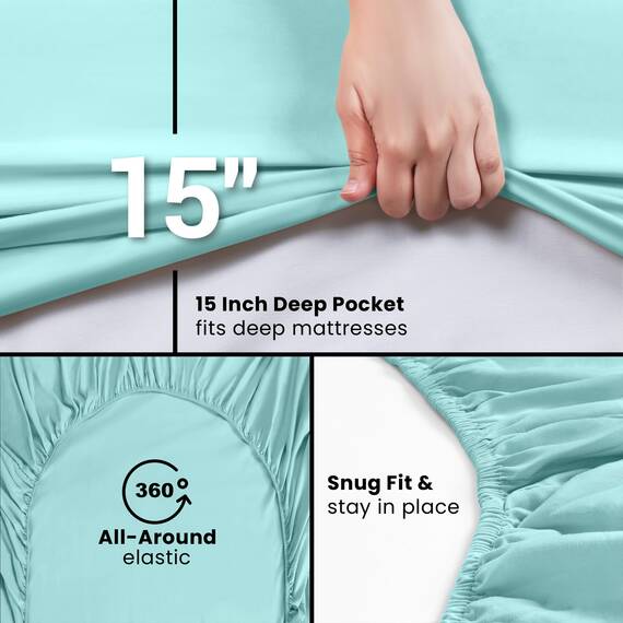 Utopia Bedding Spannbettlaken für Doppelbetten – Bettlaken – Tiefe Tasche – weiche Mikrofaser – schrumpf- und lichtbeständig – pflegeleicht – nur 1 Spannbetttuch (Spa-Blau)