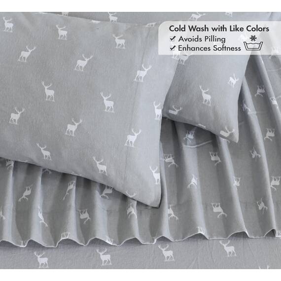 Ruvanti 100% Baumwolle, 4-teiliges Flanell-Bettlaken, Queen-Size, Tiefe Tasche, warm, super weich, atmungsaktiv, feuchtigkeitsableitend, Spannbetttuch, 2 Kissenbezüge – Braunes Hirsch