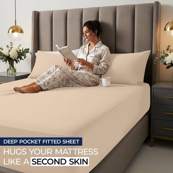 Utopia Bedding Spannbettlaken Queen – Extra Tiefe Tasche – 53 cm Tiefe – Weiche Mikrofaser – Schrumpf- und farbbeständig – Pflegeleicht – Nur 1 Spannbettlaken (Beige)