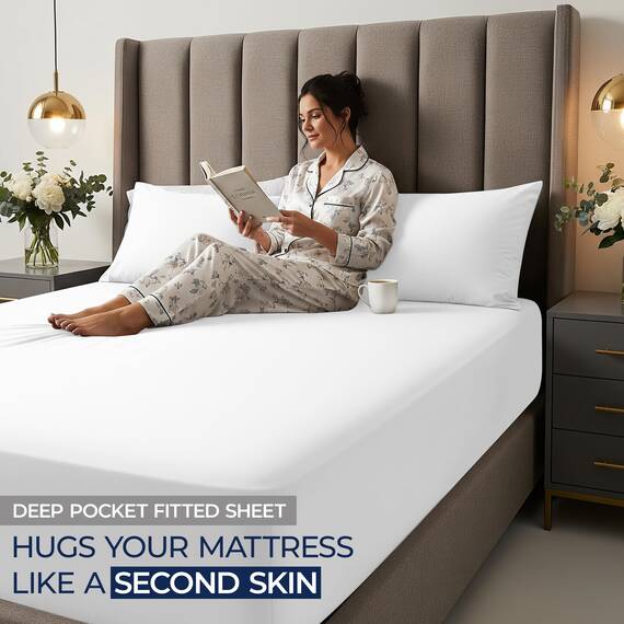 Utopia Bedding Spannbetttuch für Kingsize-Betten, extra Tiefe Taschen, Taschenhöhe 53 cm, weiche Mikrofaser, schrumpf- und farbecht, pflegeleicht, nur 1 Spannbetttuch (weiß)