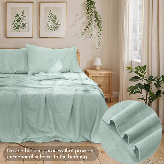 RUVANTI Flanell-Bettlaken, Queen-Size-Größe, samtig weich und bequem, 100% gebürstete Baumwolle, Tiefe Taschen, 40,6 cm, atmungsaktiv, warm und gemütlich, 4-teilig, Minzgrün