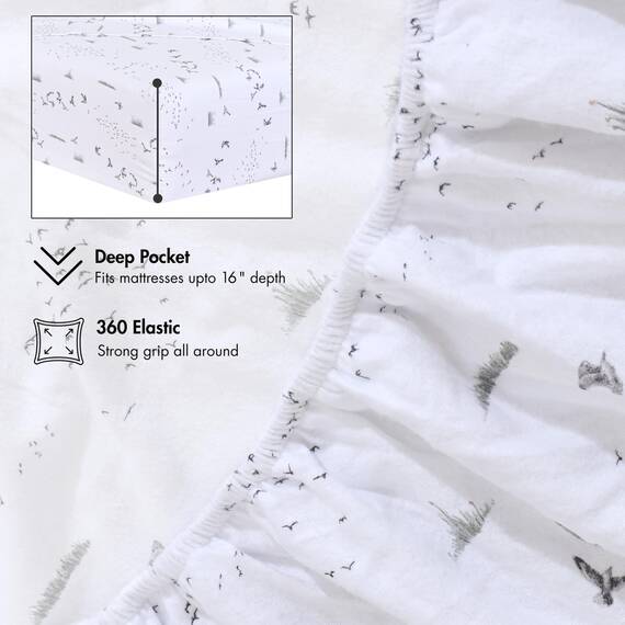 RUVANTI 100% Baumwolle, 4-teiliges Flanell-Bettlaken, Queen-Size, Tiefe Tasche, warm, super weich, atmungsaktiv, feuchtigkeitsableitend, Spannbetttuch, 2 Kissenbezüge – cremeweiße Blume