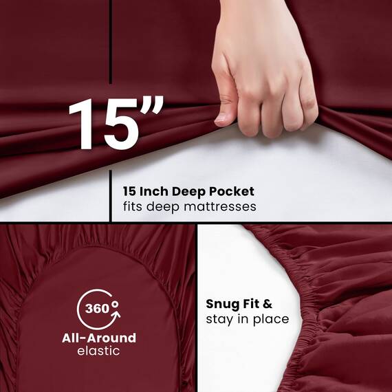 Utopia Bedding Spannbettlaken für King-Size-Betten, Tiefe Tasche, weiche Mikrofaser, schrumpf- und lichtbeständig, pflegeleicht, 1 Spannbetttuch (Rot/Burgunderrot)