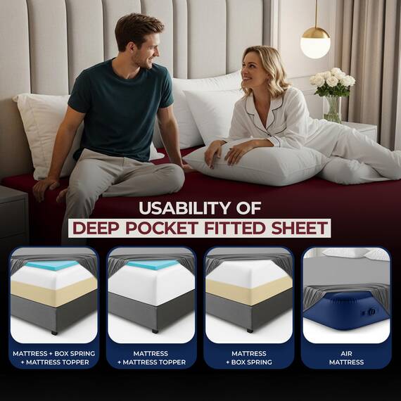 Utopia Bedding Kingsize-Spannbetttuch mit extra tiefen Taschen, passend für Matratzen bis zu 53,3 cm, schrumpf- und farbbeständig, pflegeleicht, nur 1 Spannbetttuch mit tiefen Taschen, Burgundrot