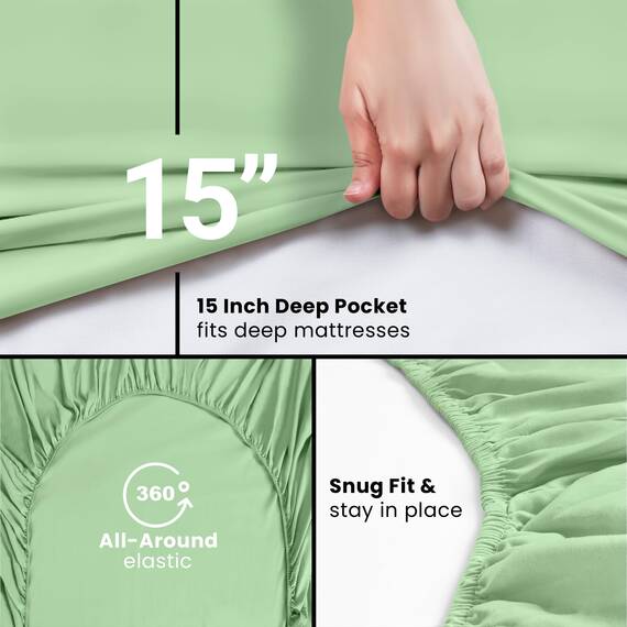 Utopia Bedding Full Spannbettlaken, Unterlaken, Tiefe Taschen, Weiche Mikrofaser, Schrumpf- und Lichtbeständig, Pflegeleicht, 1 Spannbettlaken (Salbeigrün)
