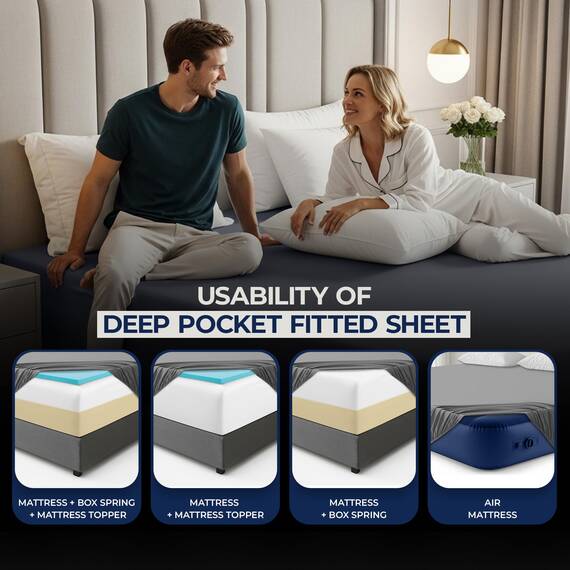 Utopia Bedding Spannbetttuch für Kingsize-Betten, extra Tiefe Taschen, Taschenhöhe 53 cm, weiche Mikrofaser, schrumpf- und farbecht, pflegeleicht, nur 1 Spannbetttuch (grau)