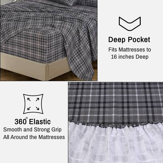 RUVANTI Flanell-Bettlaken, Queen-Size-Größe, 100% Baumwolle, doppelt gebürstet, Tiefe Taschen, 40,6 cm, Queen-Size-Bettlaken-Set, für alle Jahreszeiten, atmungsaktiv und extra weich, warm und
