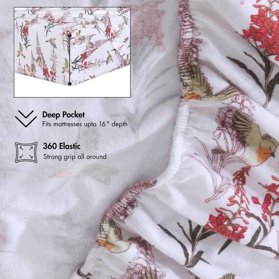 Ruvanti 100 % Baumwolle, 4-teiliges Flanell-Bettlaken, Queen-Size, tiefe Tasche, warm, super weich atmungsaktiv, feuchtigkeitsableitend, Queen-Size-Bettlaken, Jasmin-Stempel, himmelblau