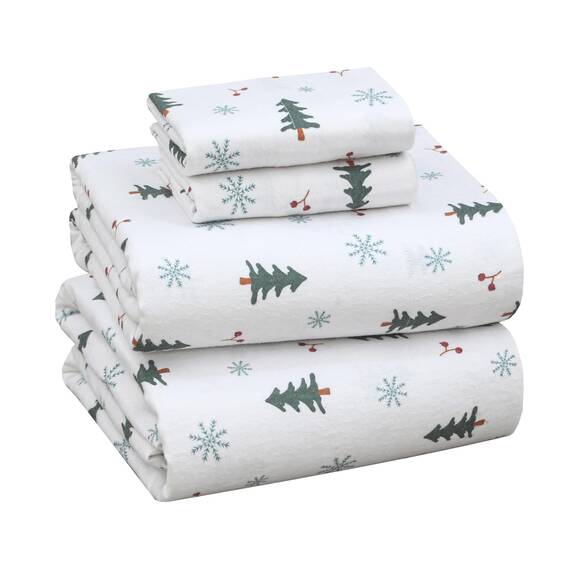 RUVANTI Flanell-Bettlaken-Set, 100% Baumwolle, doppelt gebürstet, Tiefe Taschen, 40,6 cm, für alle Jahreszeiten, atmungsaktiv und extra weich, warm und gemütlich, 4-teilig, Beere und Kiefer