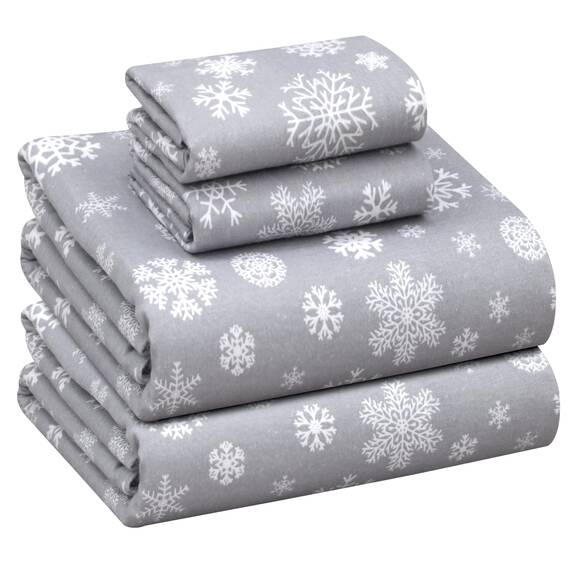 RUVANTI Flanell-Bettwäsche-Set, 100 % Baumwolle, doppelt gebürstet, tiefe Taschen, 40,6 cm, für alle Jahreszeiten, atmungsaktiv und extra weich, warm und gemütlich, 4-teilig, Schneeflocken