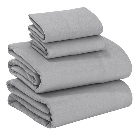 RUVANTI Bettlaken aus 100 % Baumwollflanell, volle Größe, 4-teilig, warm, weich und atmungsaktiv, tiefe Taschen, doppelt gebürstet, gemütlich, Ganzjahres-Bettwäsche-Set, Hellgrau