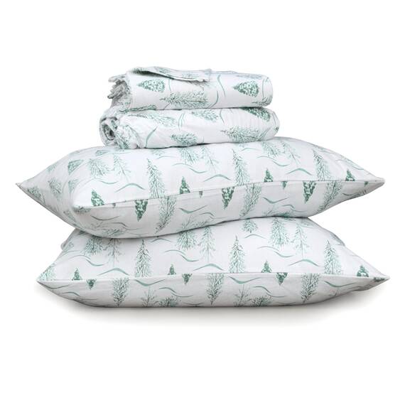 Ruvanti 100% Baumwolle, 4 Stück Flanell-Bettlaken, volle Tiefe Tasche, warm, superweich, atmungsaktiv, feuchtigkeitsableitend, volle Größe, Spannbetttuch, 2 Kissenbezüge – Green Mountain Peak
