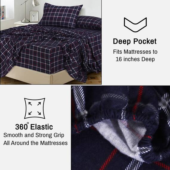 RUVANTI Flanell-Bettlaken, Queen-Size-Größe, 100 % Baumwolle, doppelt gebürstet, tiefe Taschen, 40,6 cm, Queen-Size-Bettlaken-Set, für alle Jahreszeiten, atmungsaktiv und extra weich, warm und