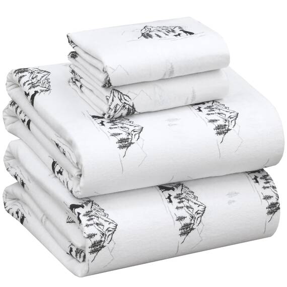 Ruvanti 100 % Baumwolle, 4-teiliges Flanell-Bettwäsche-Set mit Blumendruck, Queen-Size-Bettwäsche, tiefe Tasche, warm, superweich, atmungsaktiv, 1 Spannbetttuch, 2 Kissenbezüge.