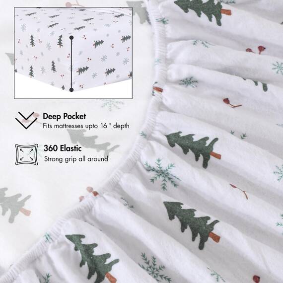 Ruvanti 4-teiliges Flanell-Bettwäsche-Set aus 100% Baumwolle mit Blumenmuster für King-Size-Bett, mit tiefer Tasche, wärmend, atmungsaktiv, Flanell-Bettlaken, Spannbetttuch und 2 Kissenbezügen