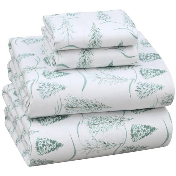 Ruvanti 100% Baumwolle, 4 Stück Flanell-Bettlaken, volle Tiefe Tasche, warm, superweich, atmungsaktiv, feuchtigkeitsableitend, volle Größe, Spannbetttuch, 2 Kissenbezüge – Green Mountain Peak