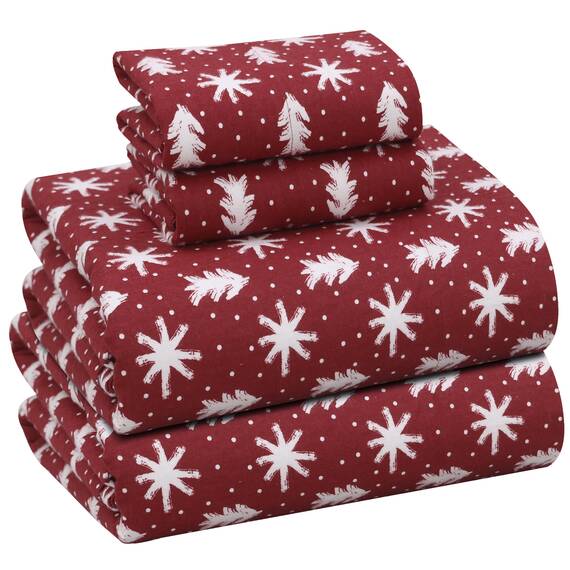 RUVANTI Flanell-Bettlaken-Set, 100% Baumwolle, doppelt gebürstet, Tiefe Taschen, 40,6 cm, für alle Jahreszeiten, atmungsaktiv und extra weich, warm und gemütlich, 4-teilig, Rot Weihnachten