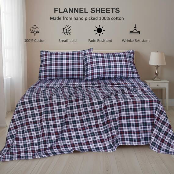 RUVANTI Flanell-Bettwäsche-Set, 100% Baumwolle, doppelt gebürstet, Tiefe Taschen, 40,6 cm, für alle Jahreszeiten, atmungsaktiv und extra weich, warm und gemütlich, 4-teilig, Noel