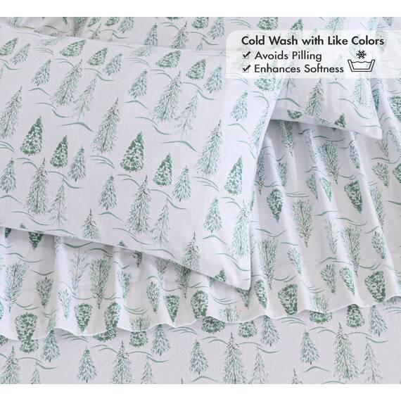 Ruvanti 100% Baumwolle, 4 Stück Flanell-Bettlaken, volle Tiefe Tasche, warm, superweich, atmungsaktiv, feuchtigkeitsableitend, volle Größe, Spannbetttuch, 2 Kissenbezüge – Green Mountain Peak