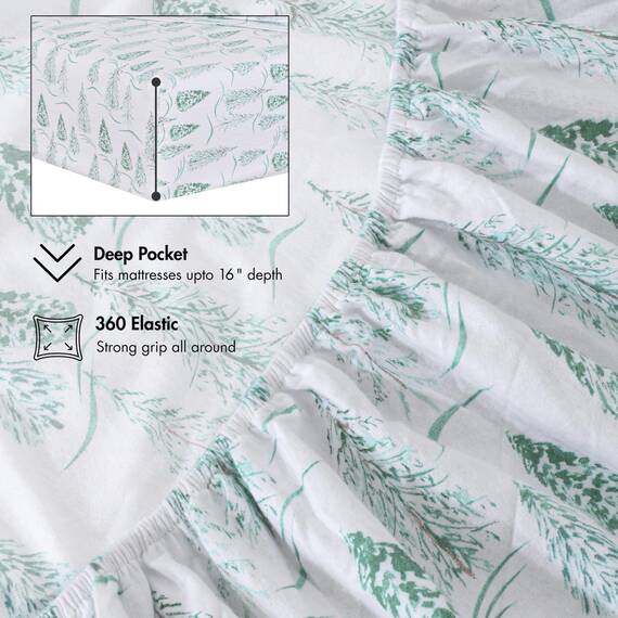 Ruvanti 100% Baumwolle, 4 Stück Flanell-Bettlaken, volle Tiefe Tasche, warm, superweich, atmungsaktiv, feuchtigkeitsableitend, volle Größe, Spannbetttuch, 2 Kissenbezüge – Green Mountain Peak