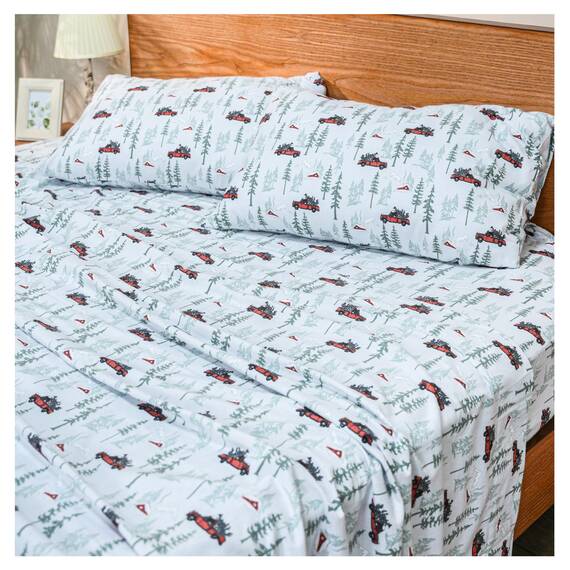 RUVANTI 100% Baumwolle, 4-teiliges Flanell-Bettlaken für King-Size-Bett, Tiefe Tasche, warm, super weich, atmungsaktiv, inklusive Bettlaken, 2 Kissenbezüge – nostalgischer Winter