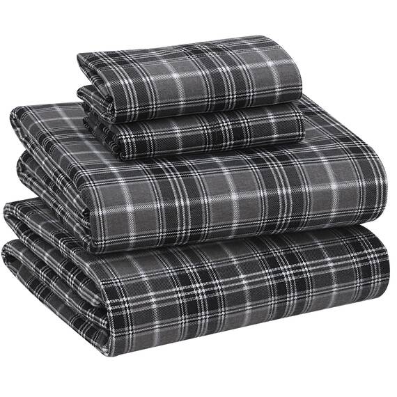 RUVANTI 4-teiliges Flanell-Bettlaken-Set aus 100% Baumwolle, mit tiefen Taschen, warm, superweich, atmungsaktiv, Bettlaken, Spannbetttuch und 2 Kissenbezügen (Büffelkaromiert)