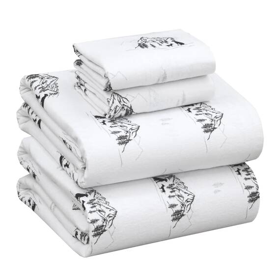 RUVANTI 100 % Baumwolle, 4-teiliges Flanell-Bettlaken für King-Size-Bett, tiefe Tasche, warm, super weich, atmungsaktiv, feuchtigkeitsableitend, inklusive Bettlaken, 2 Kissenbezüge – Blumendruck