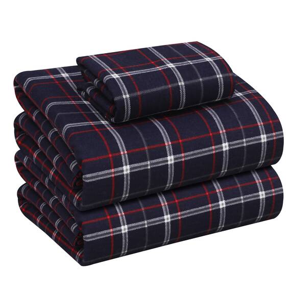 RUVANTI Flanell-Bettlaken-Set, 100 % Baumwolle, doppelt gebürstet, tiefe Taschen, 40,6 cm, für alle Jahreszeiten, atmungsaktiv und extra weich, warm und gemütlich, 3-teilig, Yankees Blue