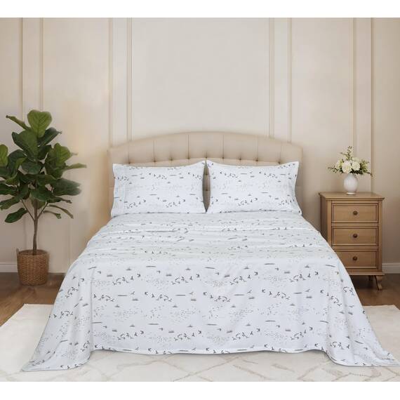 Ruvanti 100 % Baumwolle, 4-teiliges Flanell-Bettlaken, King-Size-Bett, tiefe Tasche, warm, super weich, atmungsaktiv, feuchtigkeitsableitend, Spannbetttuch, 2 Kissenbezüge – Liberty