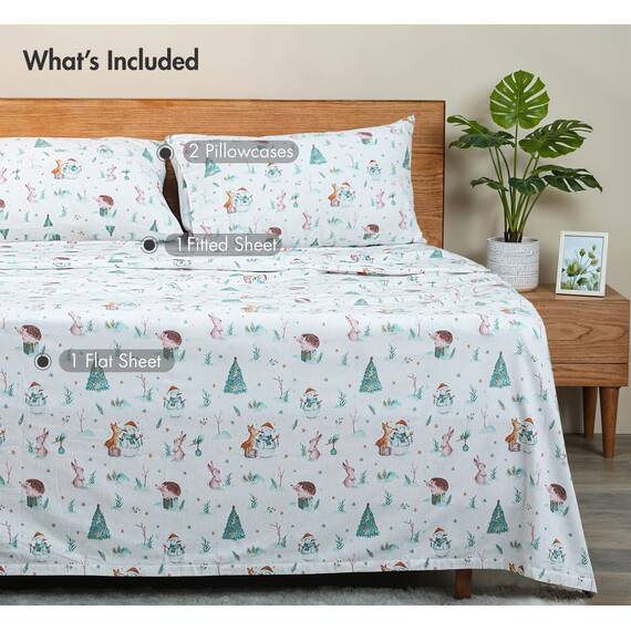 RUVANTI 100% Baumwolle, 4-teiliges Flanell-Bettlaken, King-Size-Bett, Tiefe Tasche, warm, super weich, atmungsaktiv, feuchtigkeitsableitend, Spannbetttuch, 2 Kissenbezüge – Amble