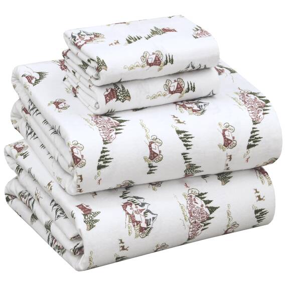 RUVANTI Flanell-Bettwäsche-Set für King-Size-Bett, 100% gebürstete Baumwolle, Tiefe Taschen, 40,6 cm, für alle Jahreszeiten, atmungsaktiv und extra weich, warm und gemütlich, 4-teilig, Hilly Huts